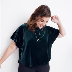 Madewell Green Velvet Butterfly Sleeve Top XL